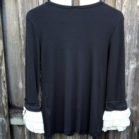 Cop Copine brown ribbed knit L/S top 3 tier ruffle - Picture 8 of 13